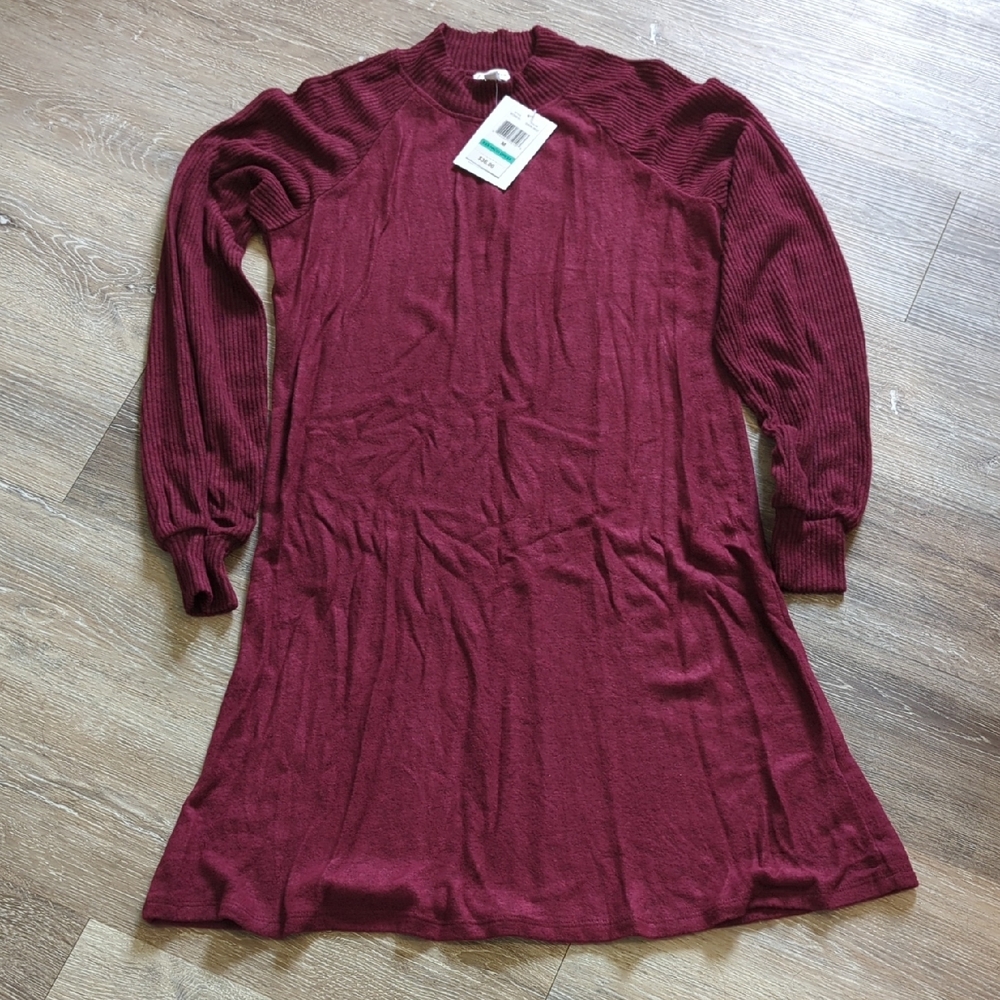 Burgundy Long Sleeve Knit Dress